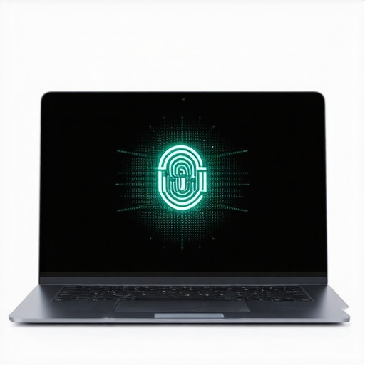 Ultrabook with biometric sensors and encrypted storage highlighting security.