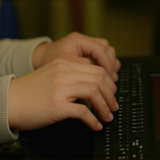 Student typing on ergonomic keyboard with laptop