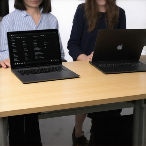 Person comparing ultrabooks and 2-in-1 laptops on a desk
