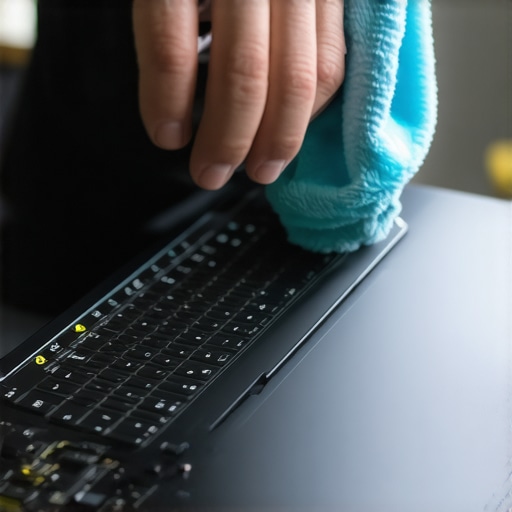 Person cleaning a sleek ultrabook with a microfiber cloth to ensure longevity.