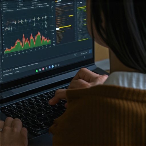 Person analyzing hardware performance graphs on ultrabook