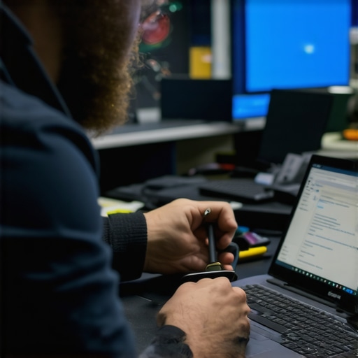 Person using diagnostic tools to check ultrabook performance and cleanliness.