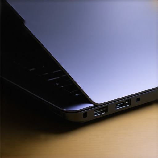 Close-up view of ultrabook ports showing USB-A, HDMI, and USB-C connectors on a sleek laptop