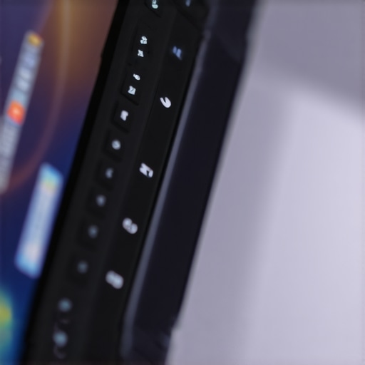 Close-up of ultrabook showing biometric scanner and security modules