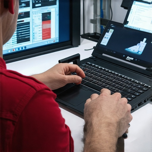 Technician using diagnostic tools on ultrabook