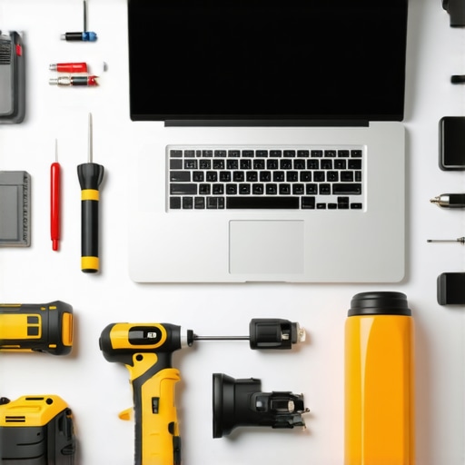 A workspace with tools and a laptop arranged for routine maintenance.
