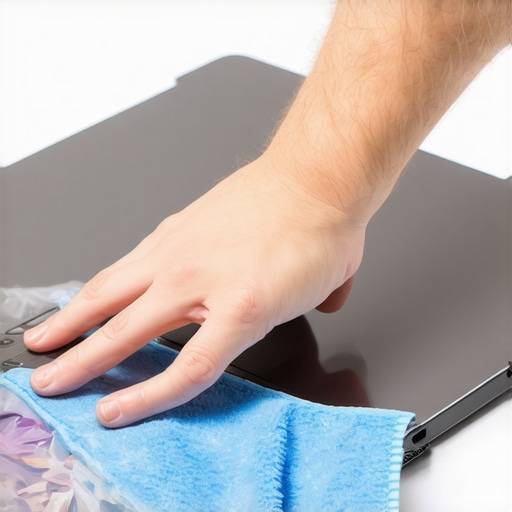 Laptop Maintenance in Action Person cleaning laptop hinges to ensure durability and smooth operation.