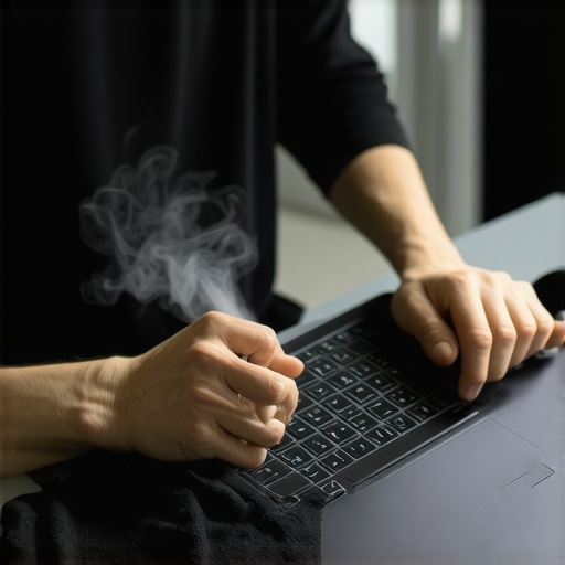 Person cleaning and maintaining a dual-use laptop with tools for optimal performance.