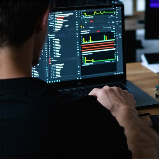 Person analyzing laptop performance metrics on screen