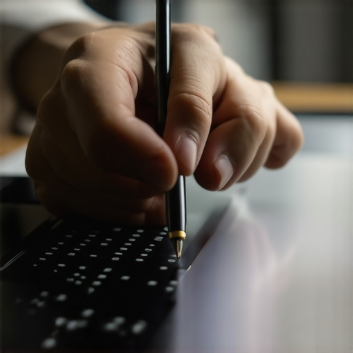 Hands writing with stylus on a responsive touchscreen laptop
